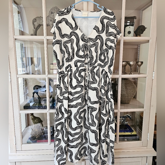 Reistor x Madewell Deep V-neck Gathered Dress in Black Stripes - Picture 9 of 12